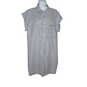 Mile Gabrielle Striped Button Front Shirt Dress Blue White Belted Coastal Cottag